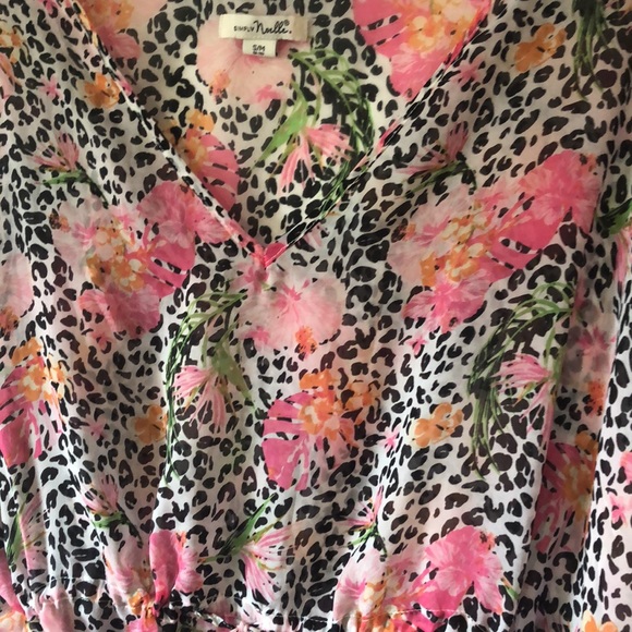 2/$20 Sale Simply Noelle Sheer Pink/Black Flowered Cover Up or Tunic S/M - Picture 2 of 5